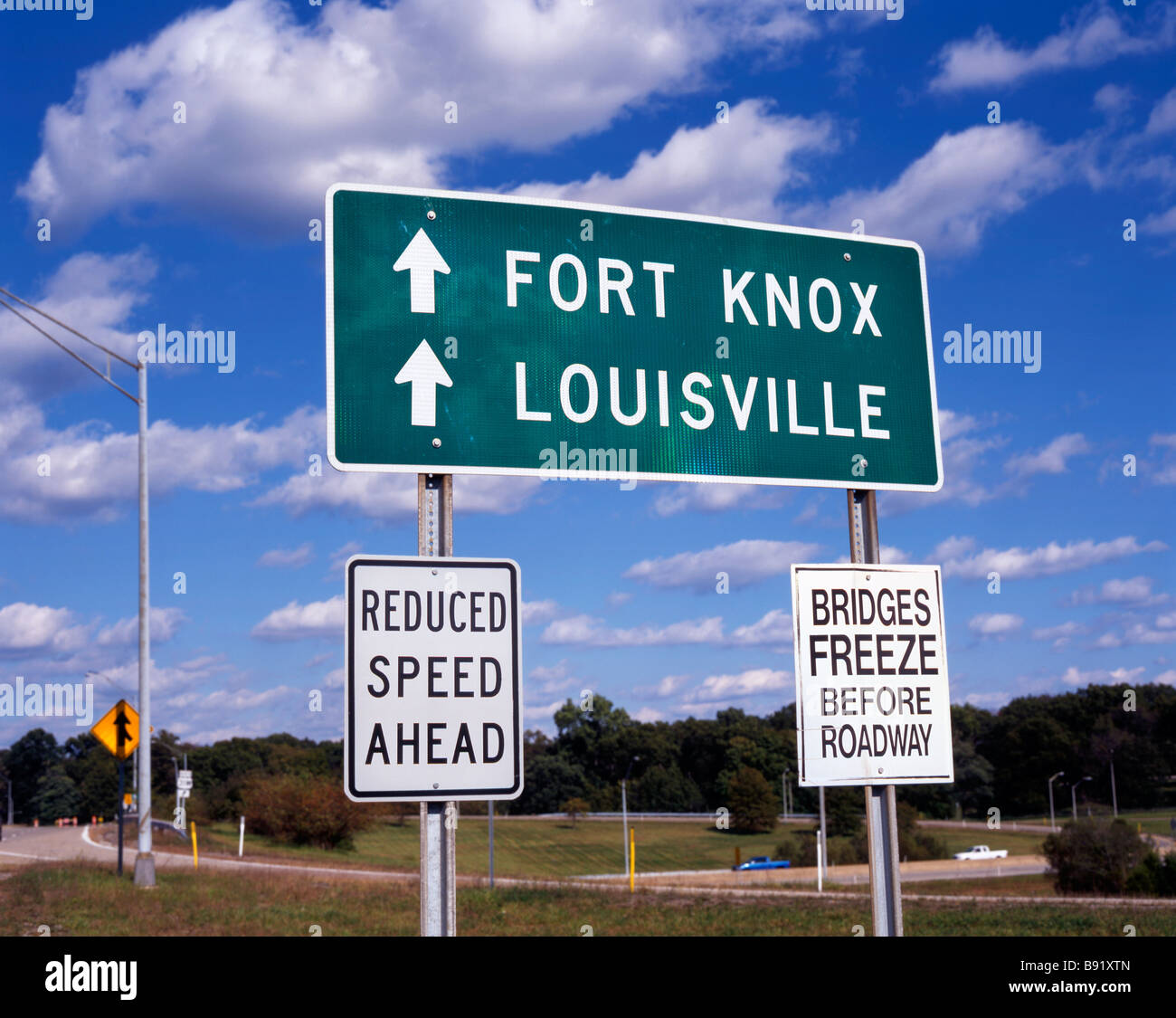 Fort Knox and Louisville road sign in Kentucky Stock Photo Alamy