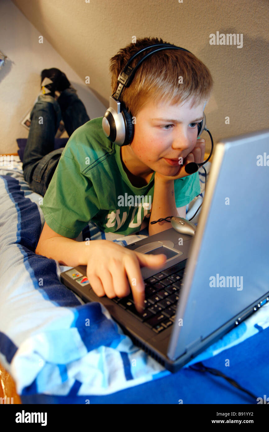 A Boy 13 Years Old Is Chatting In His Child Room And Talks