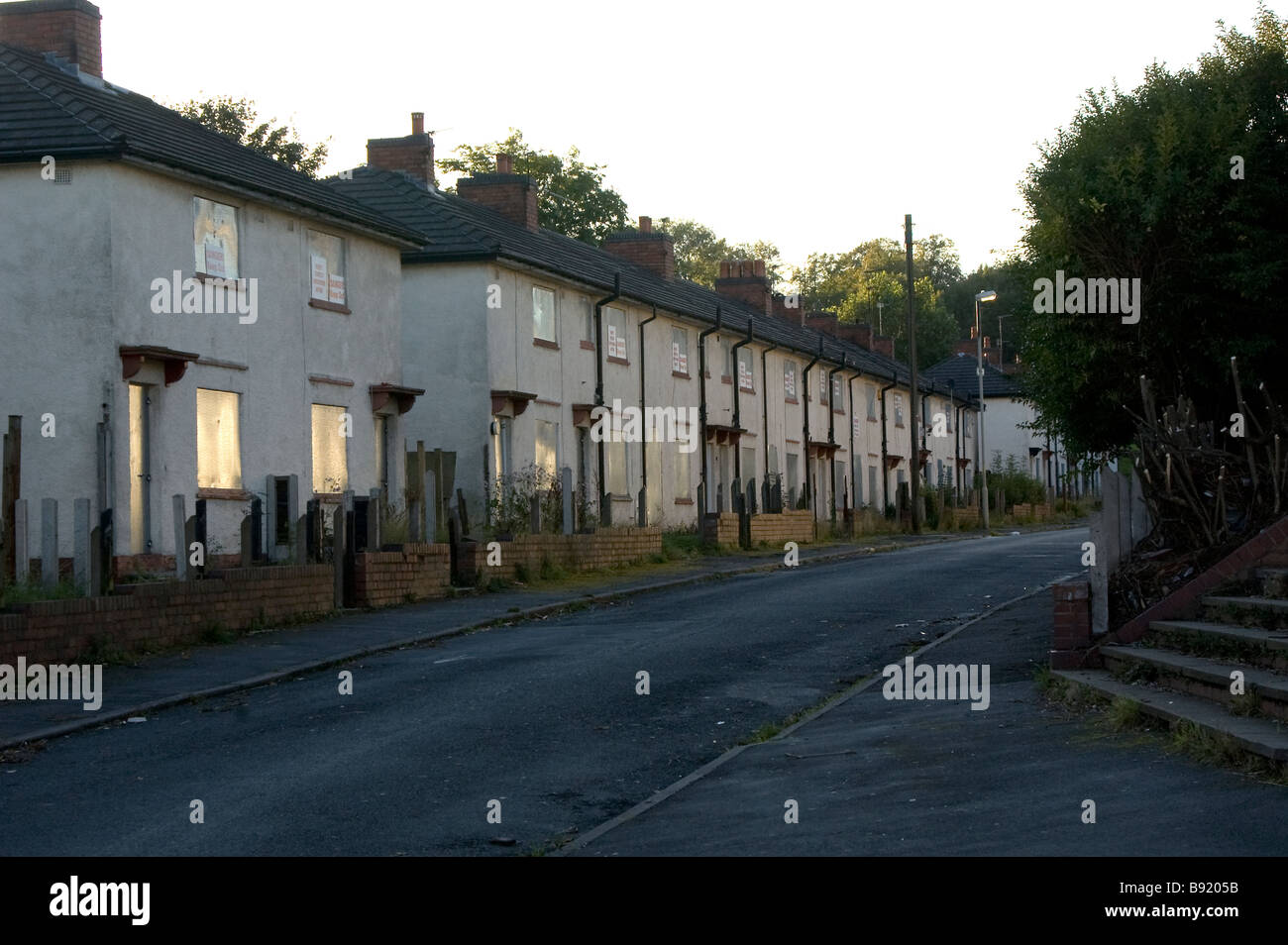Boarded up houses ready for demolition on the Priory Council Estate, Dudley, West Midlands, UK Stock Photo