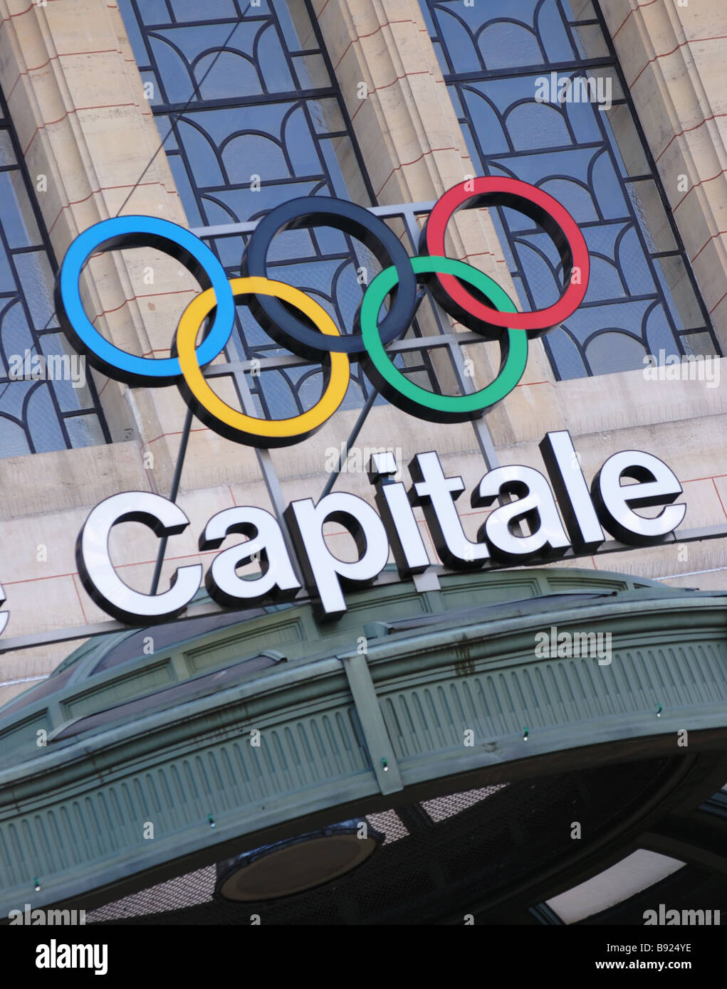 Olympic game rings and Museum in Lausanne, Switzerland Stock Photo
