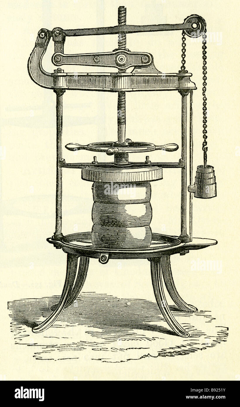 Cheese press used on the farm in Victorian times Stock Photo