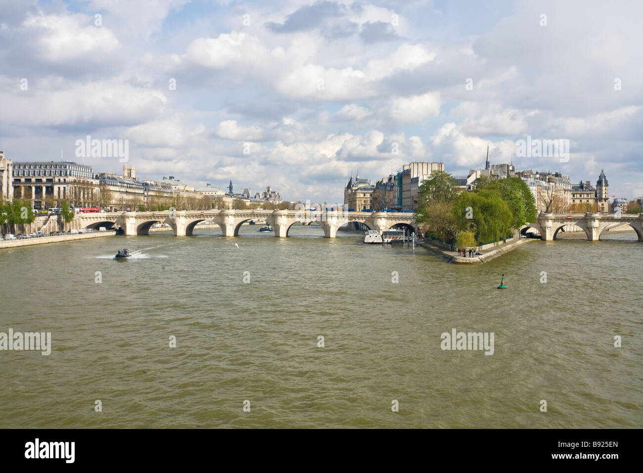 Pont Neuf and the Ile de la Cite with River Seine in spring sunshine Paris France Europe EU Stock Photo
