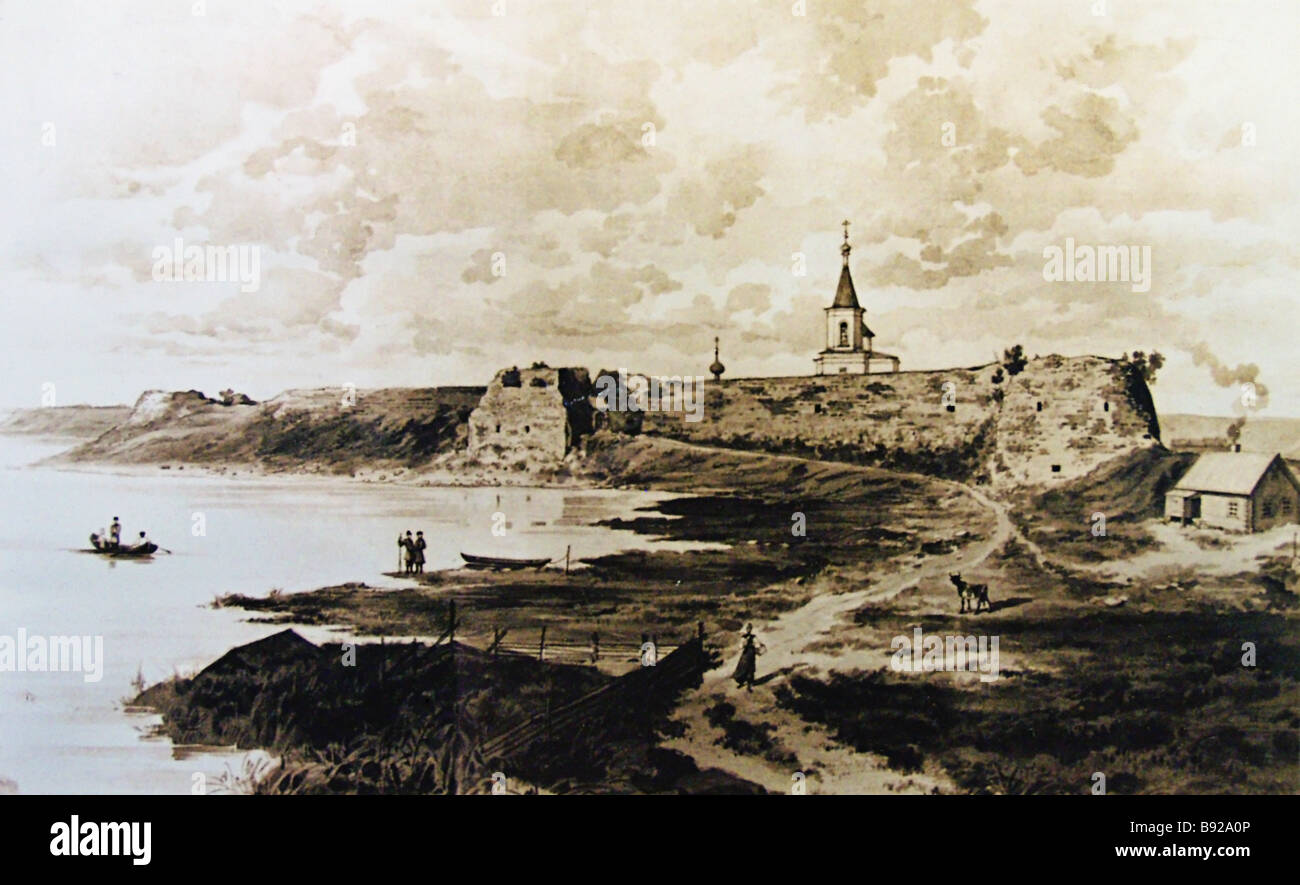19th century drawing View of Ladoga Town From the South on display at