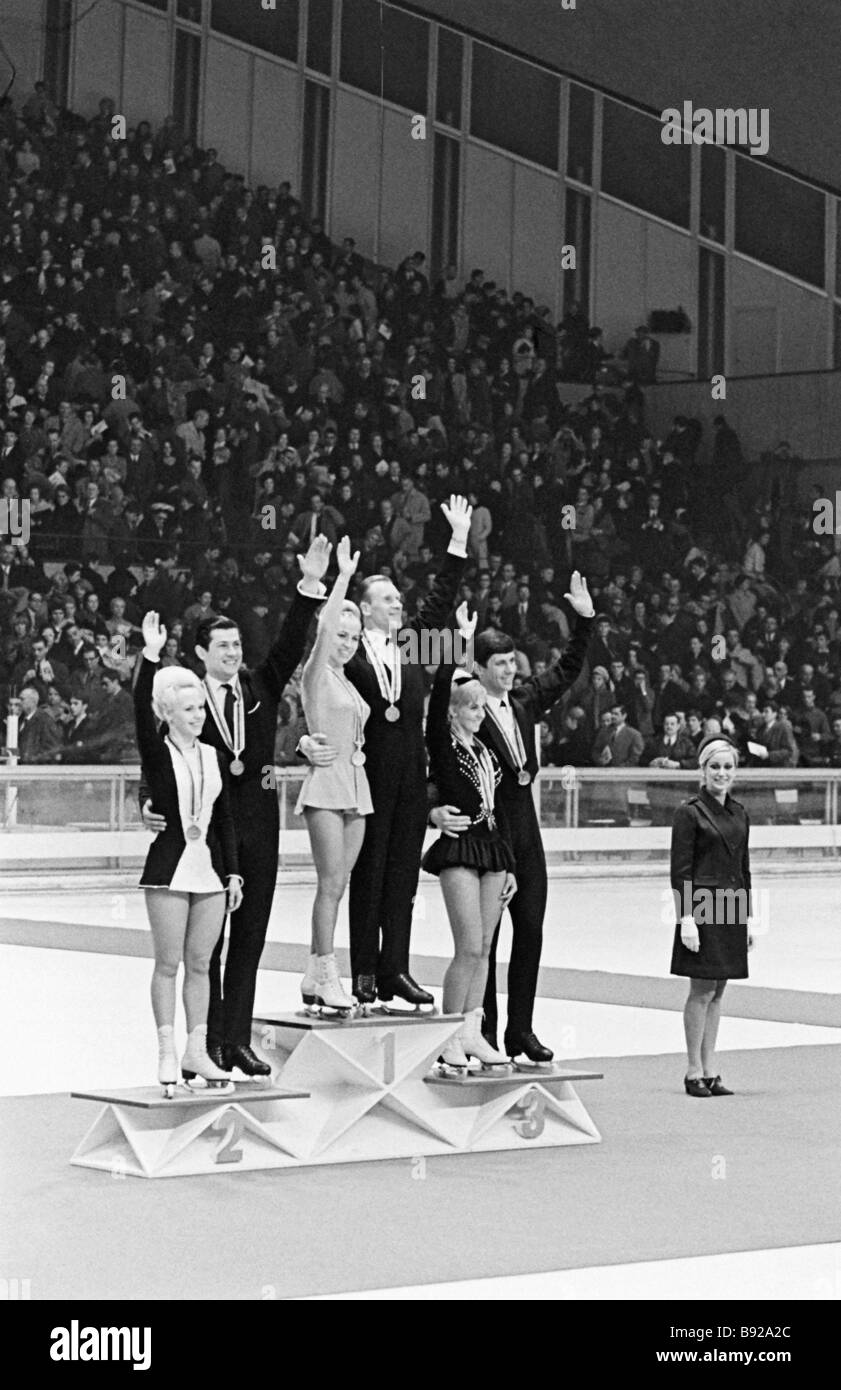 Tenth Winter Olympics in Grenoble France Left to right Winners in the