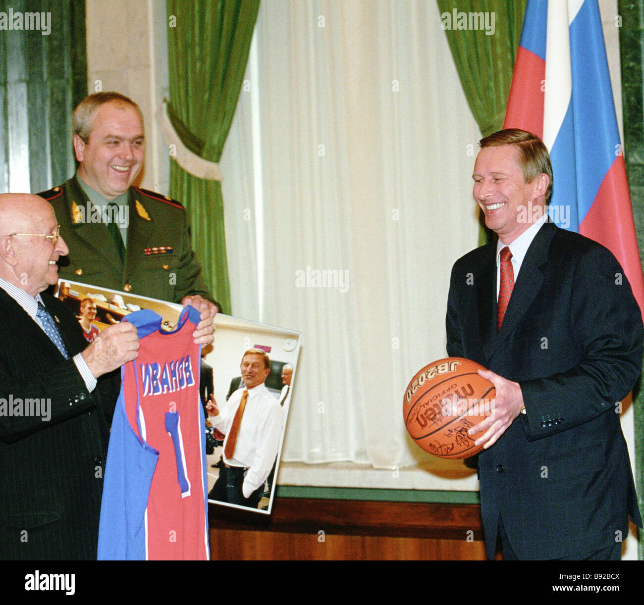 Alexander Gomelsky President of the Professional Basketball Club CSKA left  and Russian Defence Minister Sergei Ivanov taking Stock Photo - Alamy