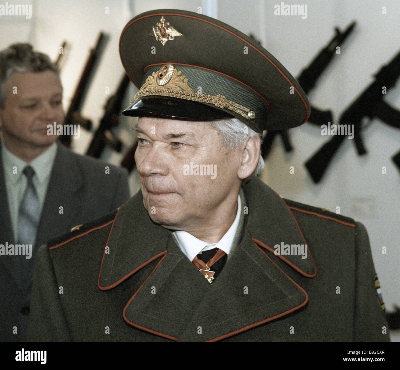 Designer Mikhail Kalashnikov center attending the celebrations of the