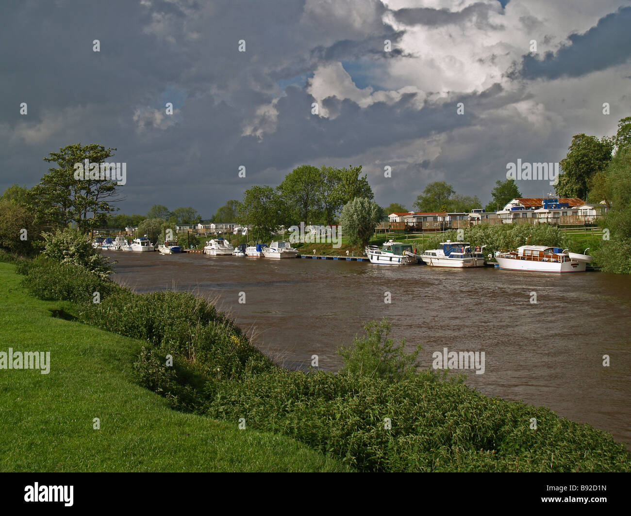 Boats on the Severn River, Kempsey Village, Worcester, England Stock