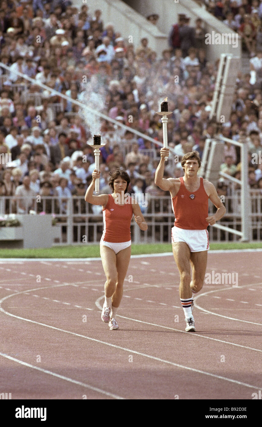 Olympic champions Lyudmila Kondratyeva right and Nikolai Sidorov left ...