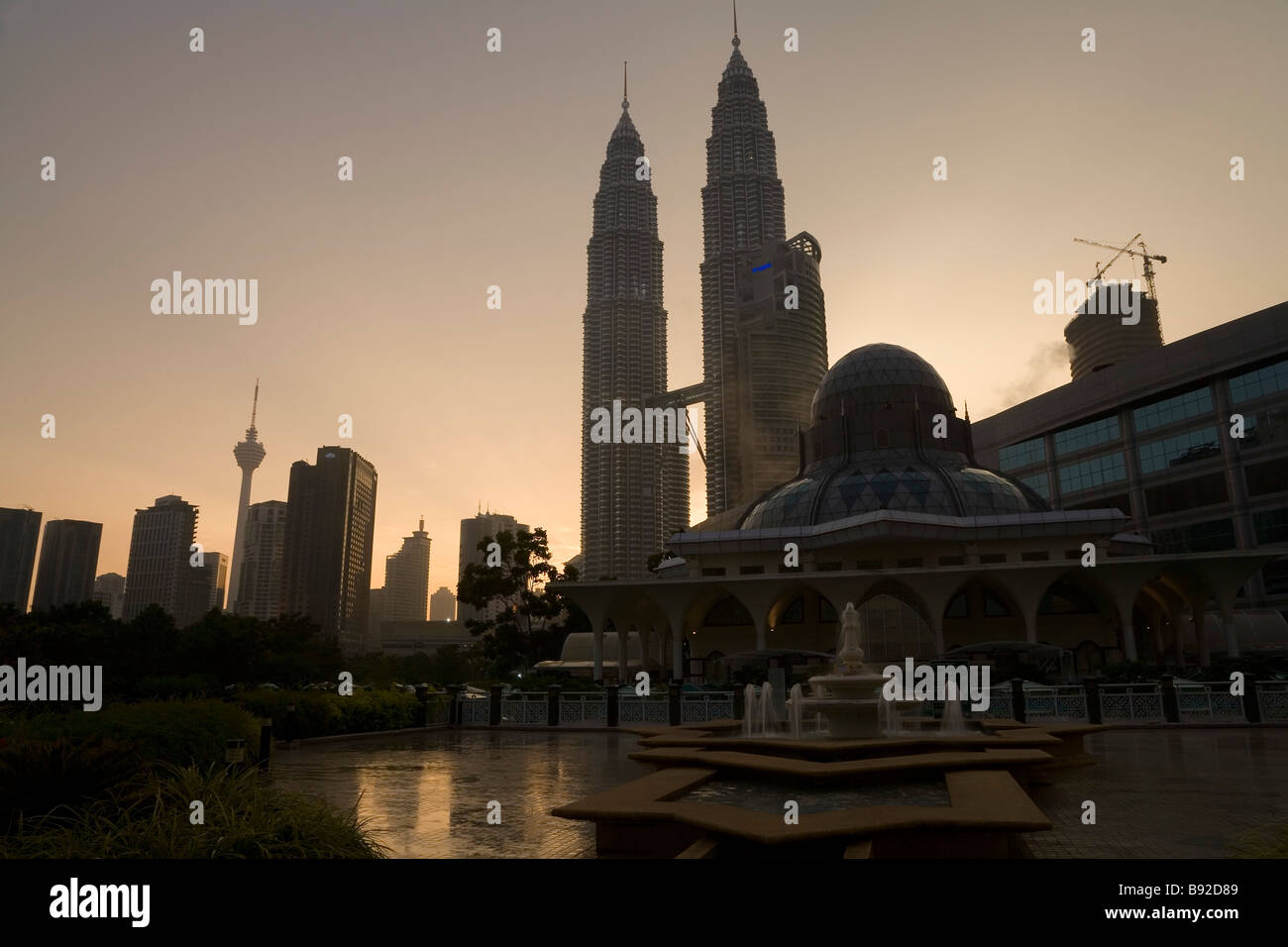 Petronas Towers & Al-Asyikin Mosque Kuala Lumpur, Malaysia Stock Photo