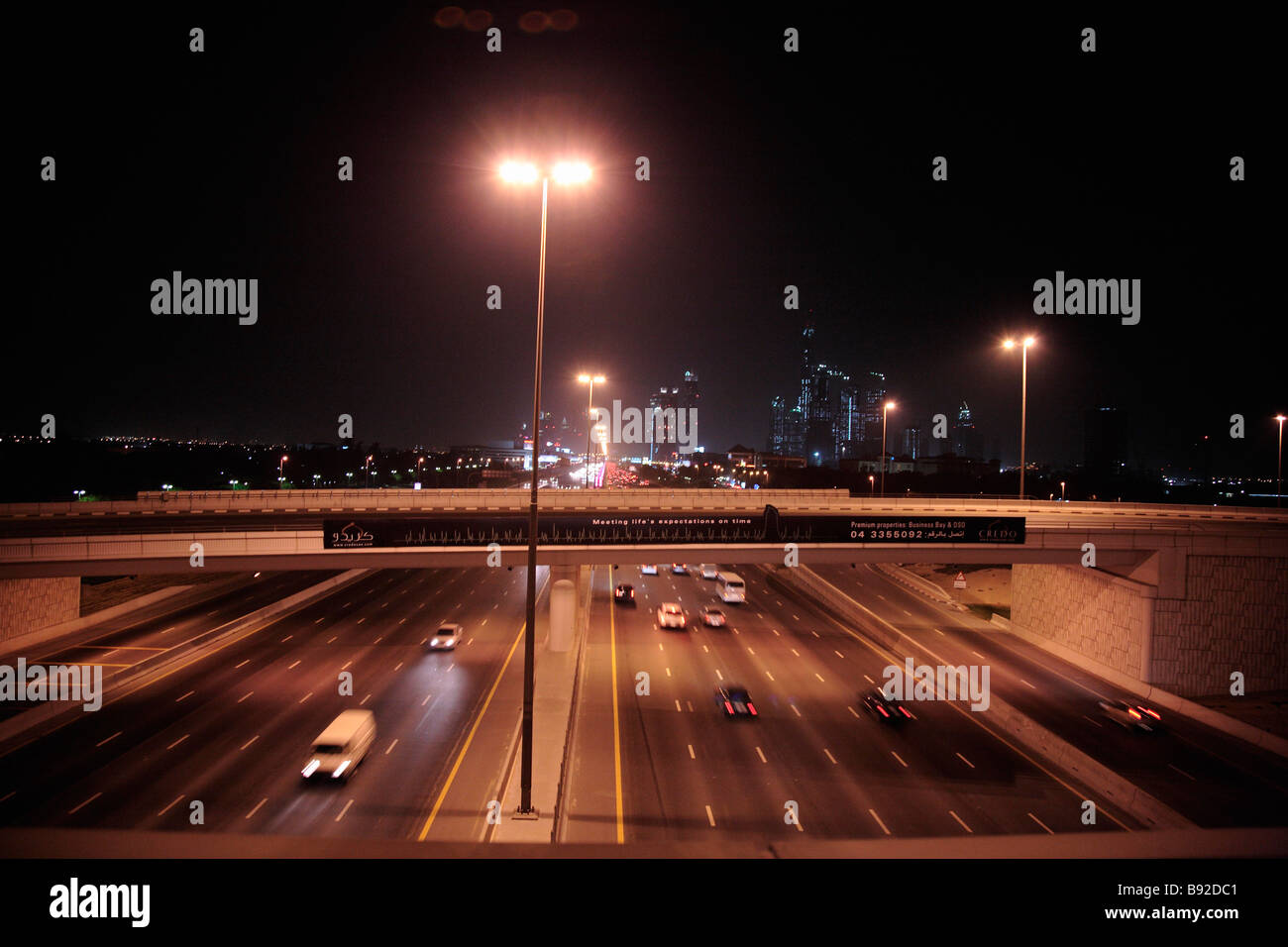 Night lights and traffic of the Sheikh Zayed road at night Dubai United