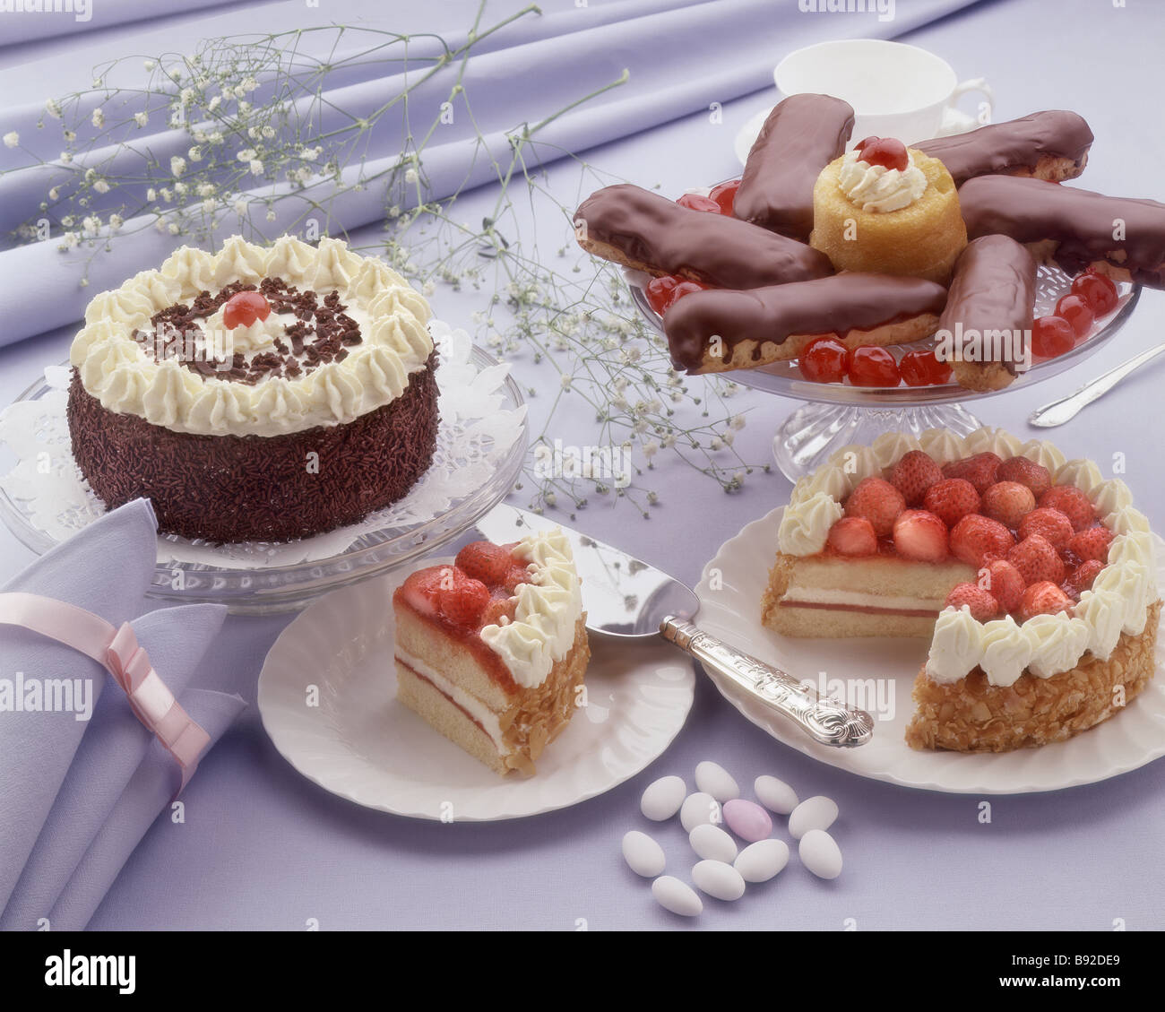Gateaux, Cakes and Chocolate Eclairs Stock Photo