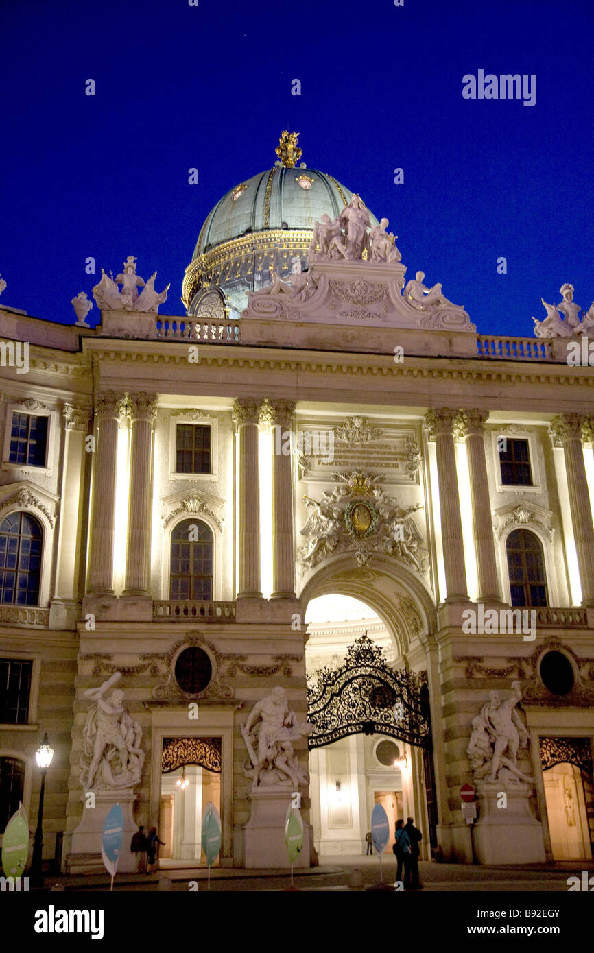 Entrance to Hofburg at night Vienna Austria Stock Photo