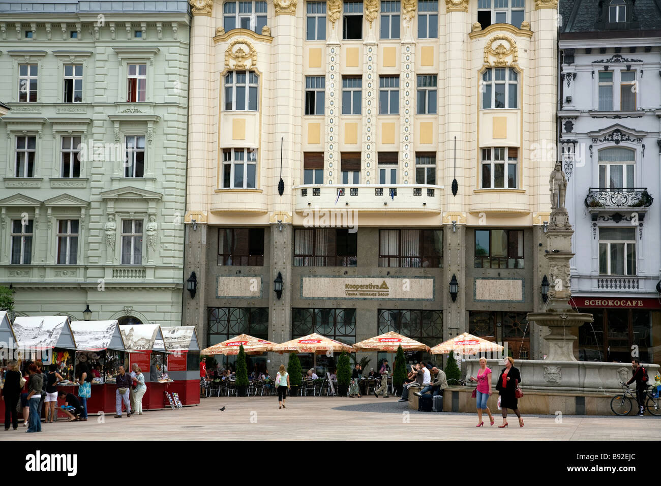 Buildings and fountain in Hlavne nam in Bratislava Slovakia Stock Photo