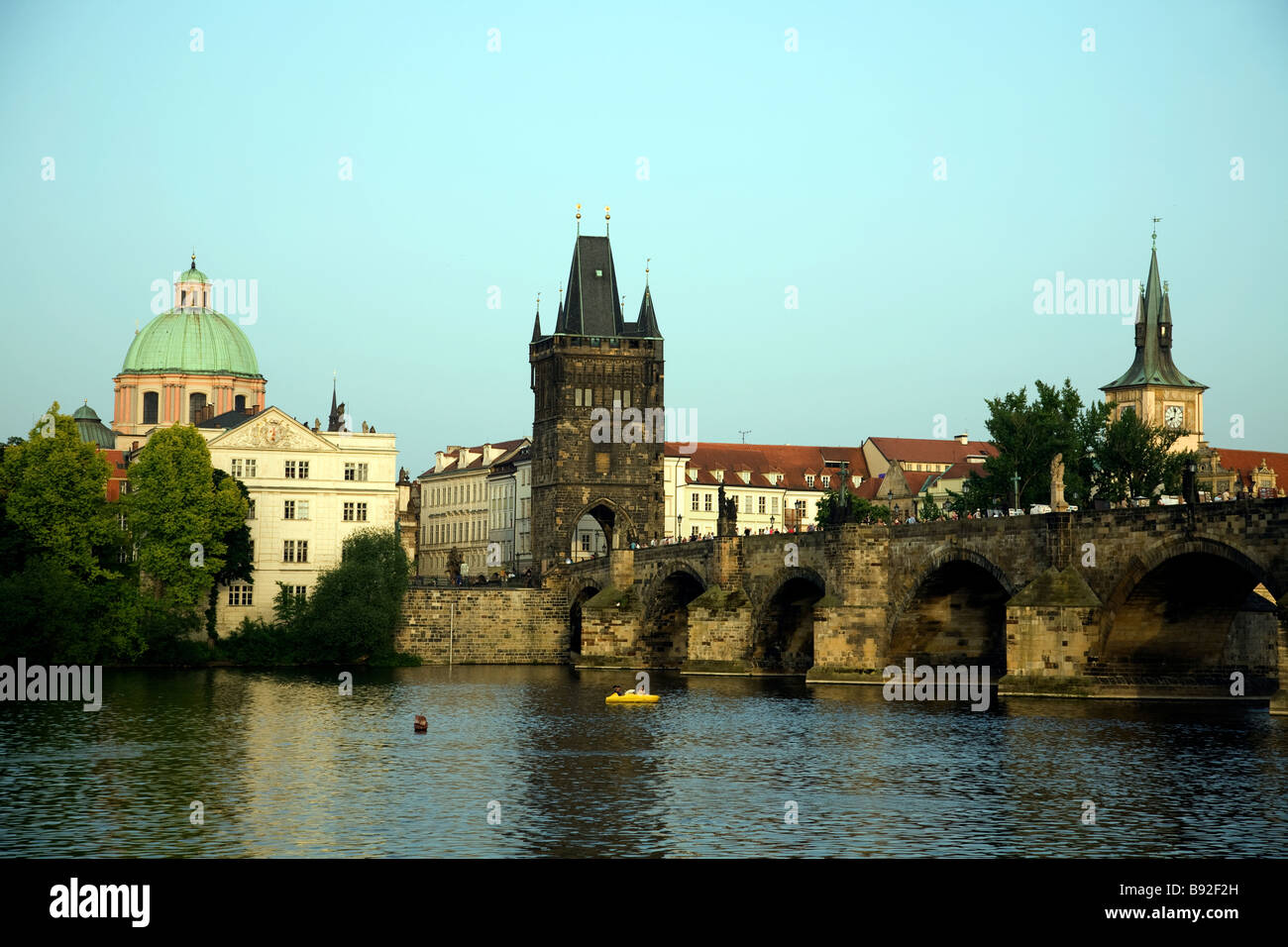 Charles Bridge Karluv most spanning the River Vltava in Prague Czech Republic Stock Photo