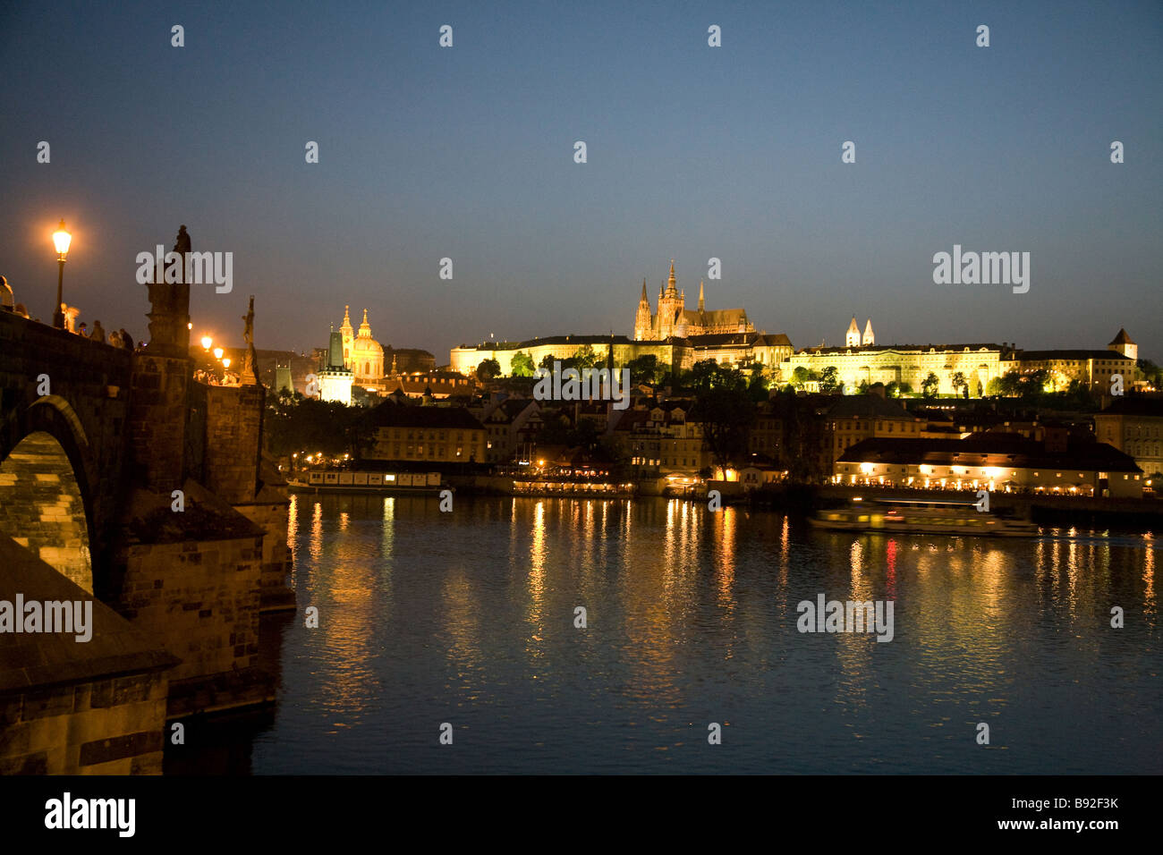 Charles Bridge Karluv most night River Vltava Prague Castle Stock Photo