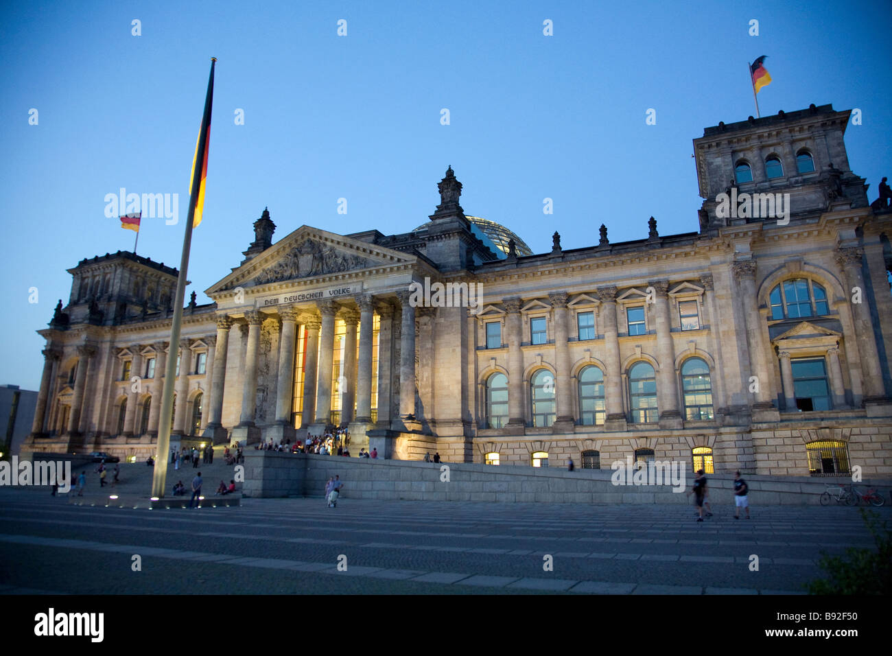 The Reichstag at night is a popular destination in Berlin Stock Photo