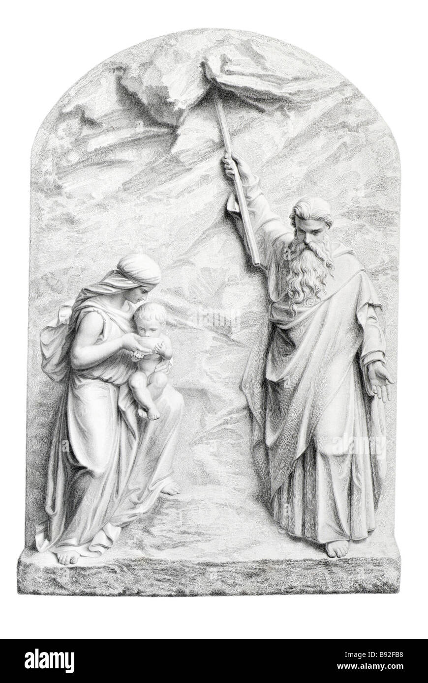 Moses striking the rock Sculpture three-dimensional artwork shaping light stone rock or marble sculptures finding carving fired Stock Photo