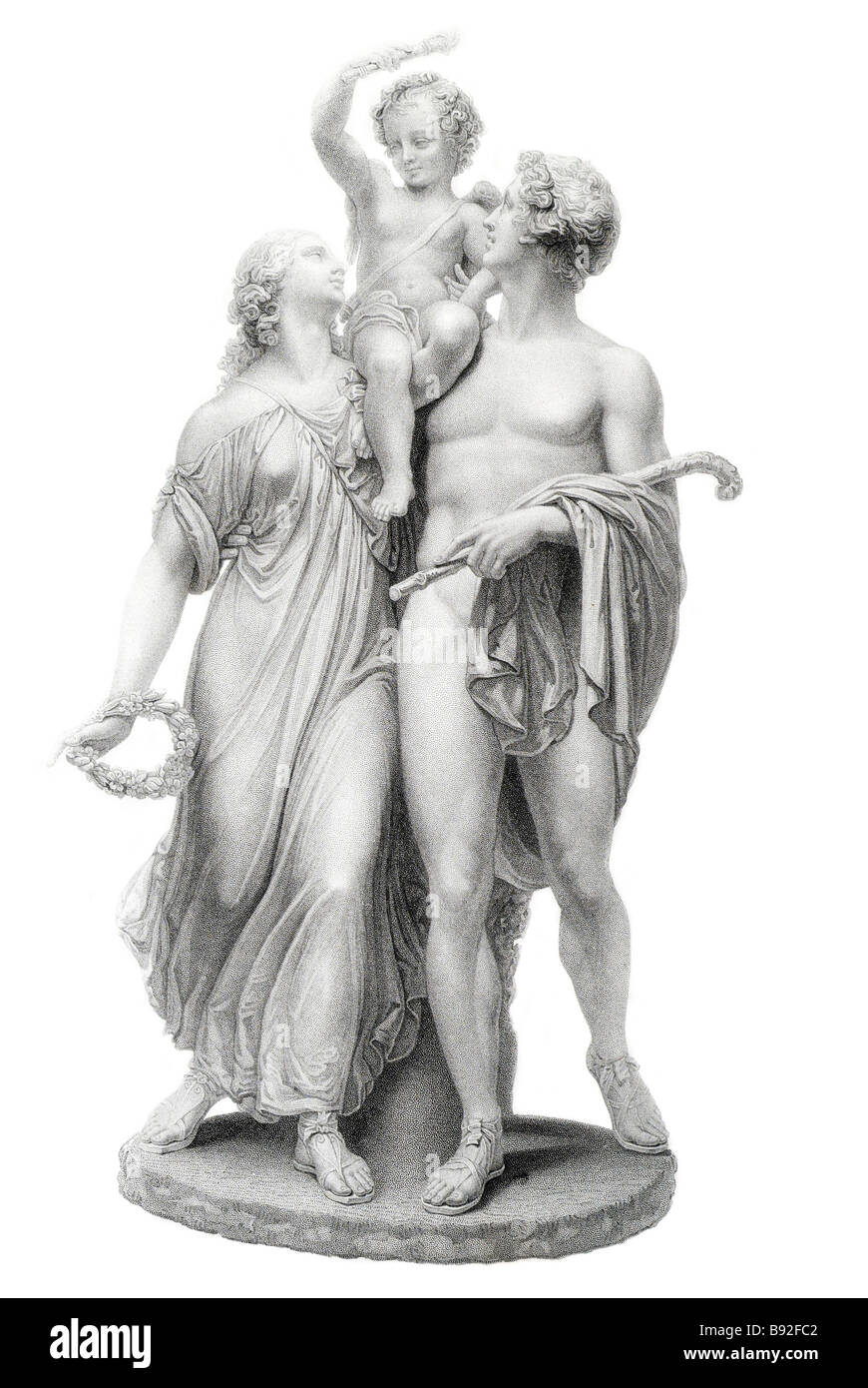 Triumph of love man maiden god arrows golden marble block Patrick MacDowell RA (August 12, 1799 – December 9, 1870) was a sculpt Stock Photo
