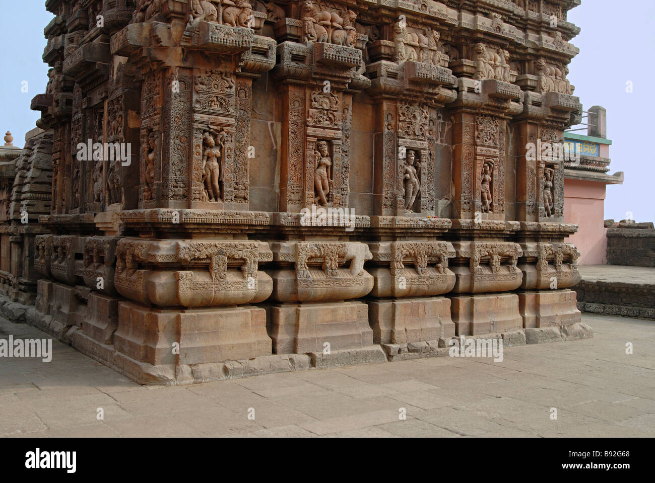 Vaital Temple, General-View from South-East showing lower portions and female figures. Bhubaneshwar, Orissa, India. Stock Photo