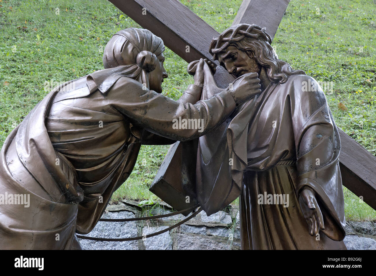 Veronica wipes the face of Jesus from the Stations of the Cross Stock Photo
