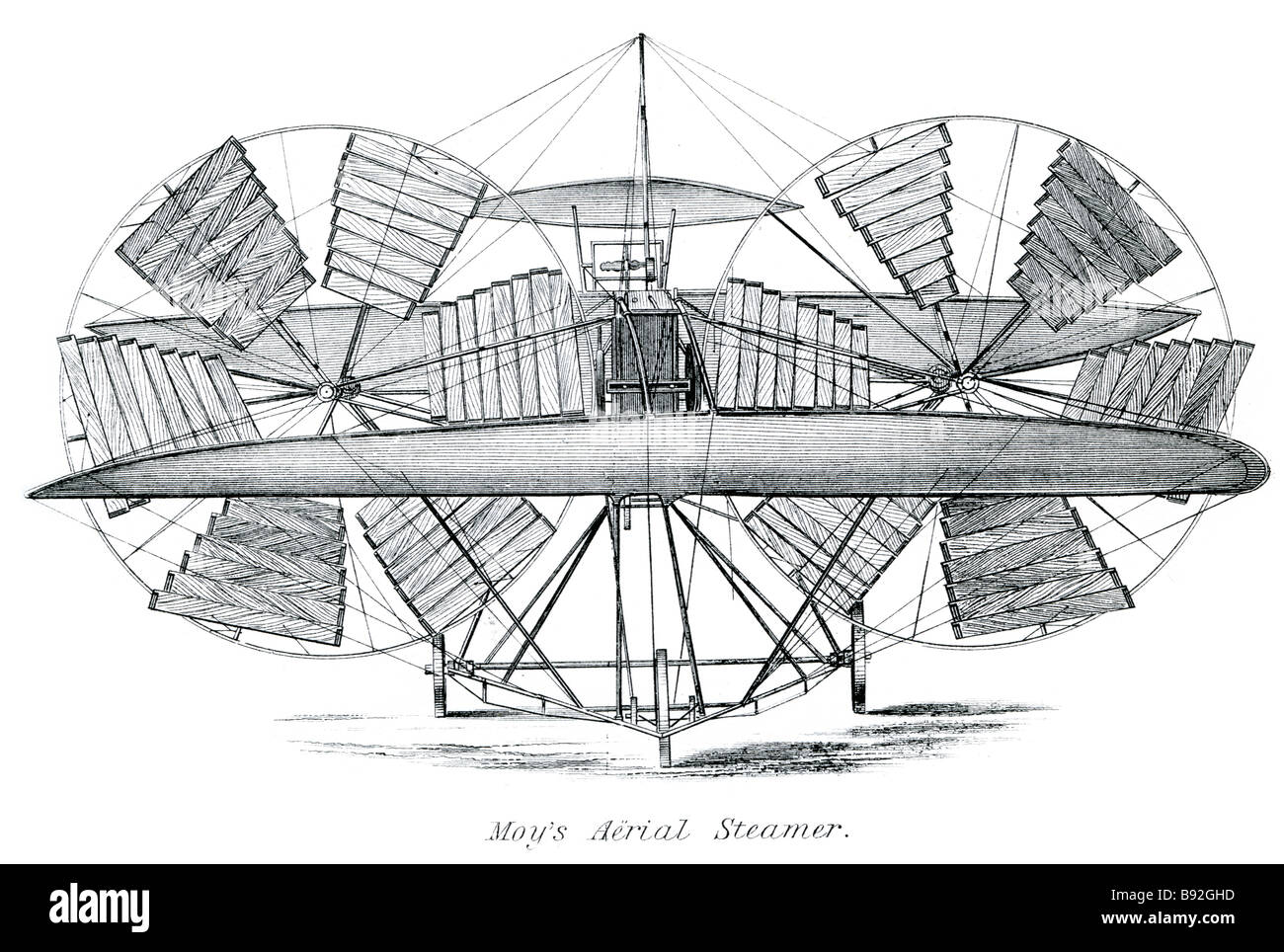 Thomas Moy's tandem-wing monoplane 'Aerial Steamer' was a machine of considerable size, having twin propellers each of six-foot Stock Photo