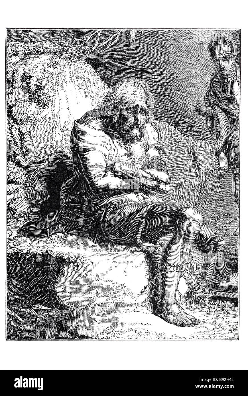 old man cave stone seat period dress rags knight soldier armour cold