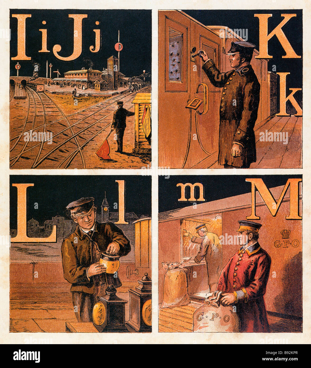 Warnes Railway ABC 1865 childrens alphabet book illustrating workers on the Victorian rail system Stock Photo