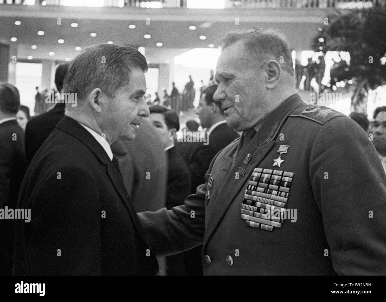 Aircraft designer Sergei Ilyushin left and Soviet Union Marshal Andrei ...