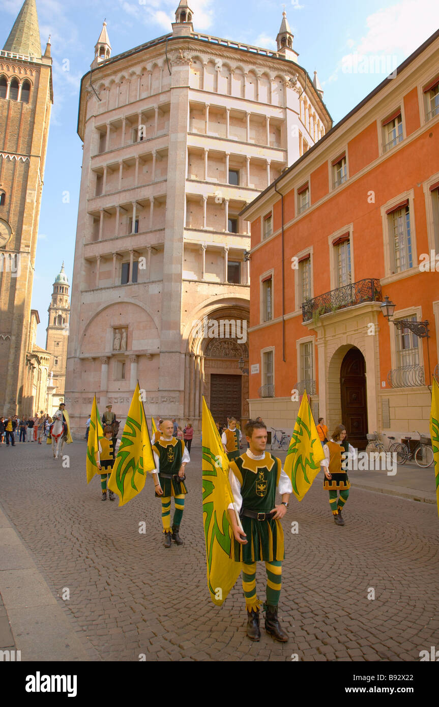 Fiesta near the Baptistry and Duomo Piazza Del Duomo. Parma Italy Stock Photo