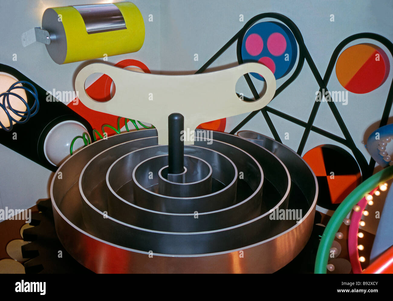 Large model of a clockwork spring mechanism with belts and cogs Stock