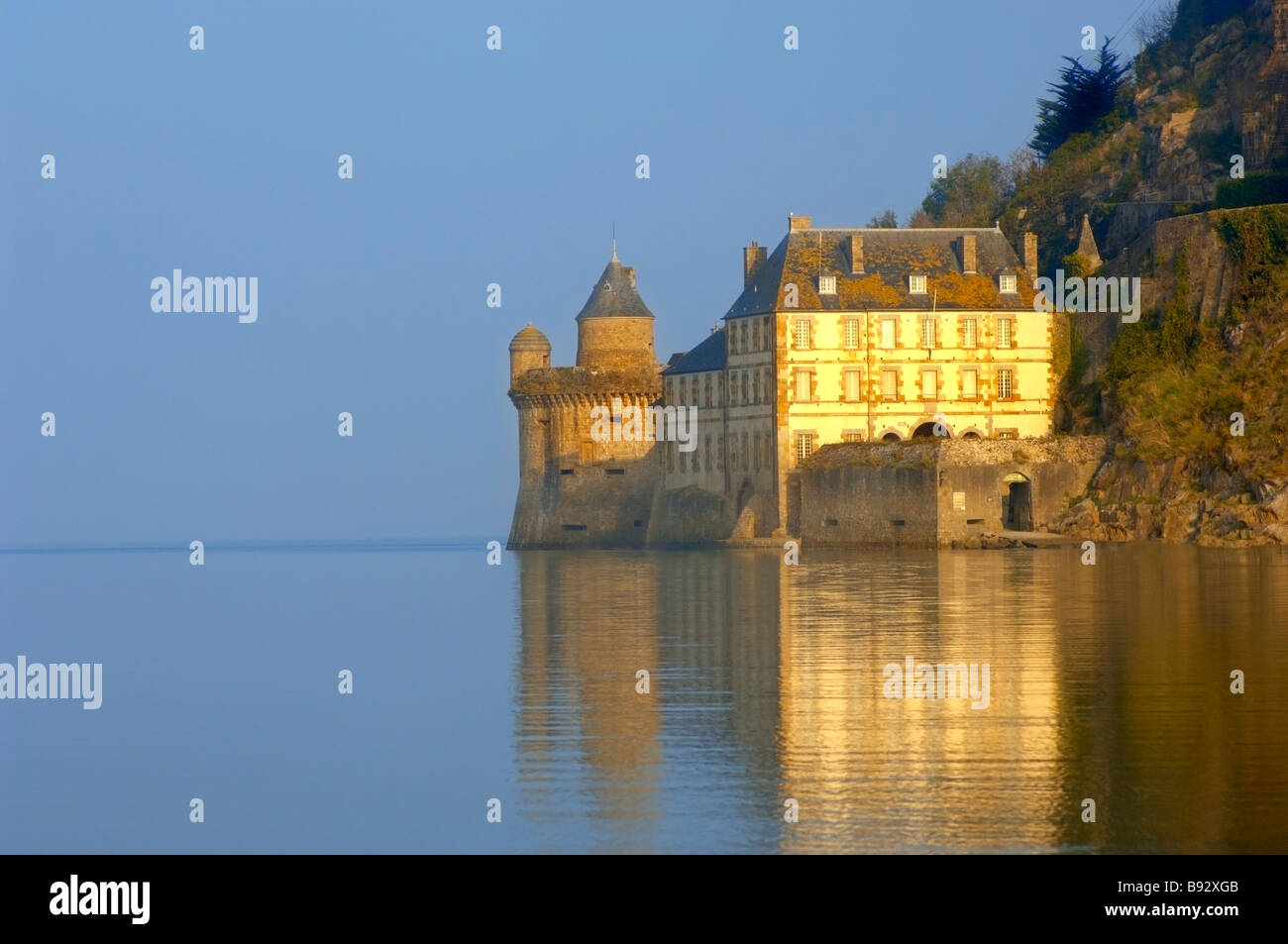 Mont Saint Michel wall at high tide Gabriel Tower Hayloft Brittany France Stock Photo