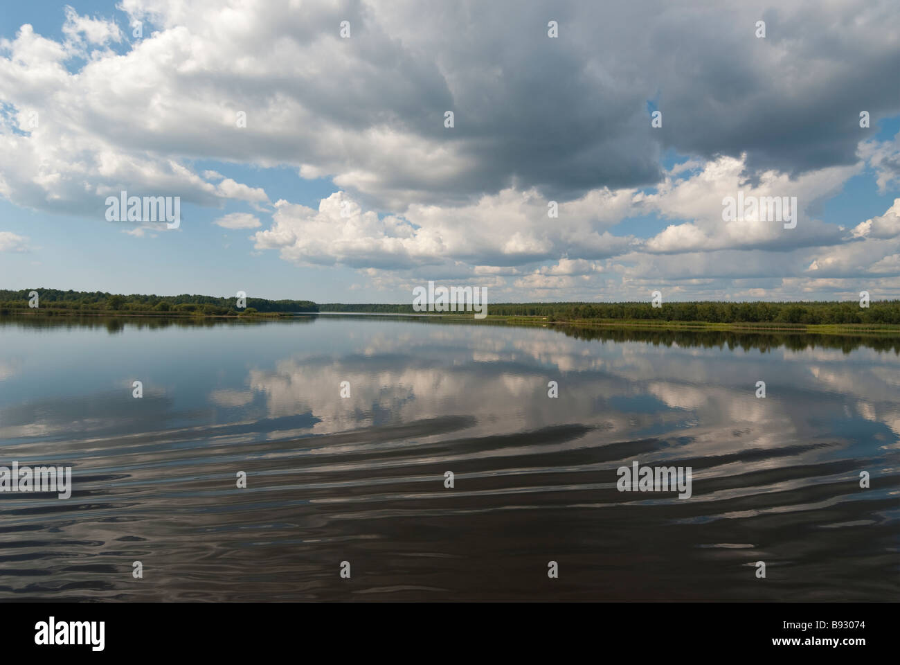 Volga-Baltic Waterway, Russia. River Svir entering lake Ladoga Stock Photo