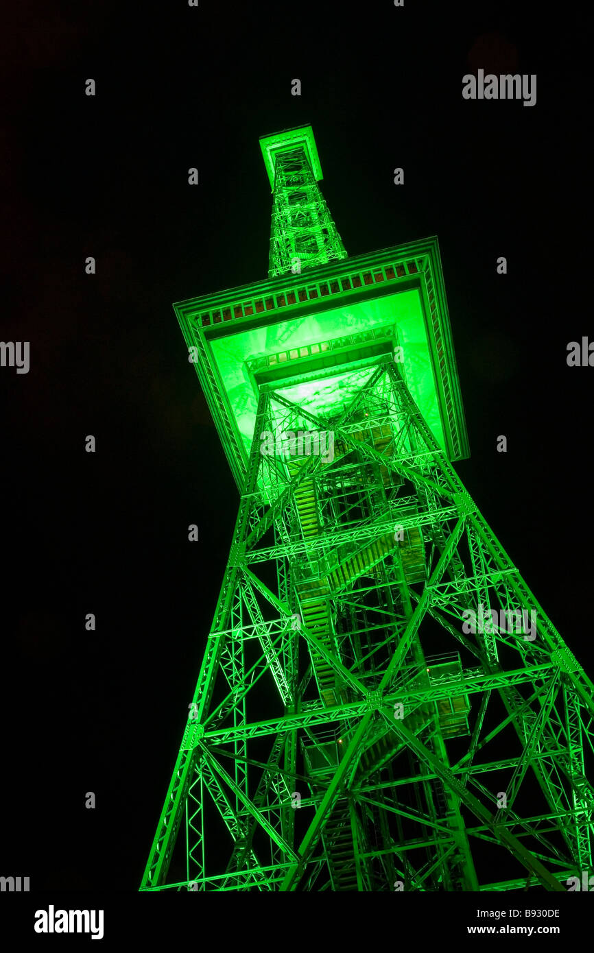 Berlin A special green illumination of the the old radio tower Funkturm for the International Green Week Berlin 2008 at night Stock Photo