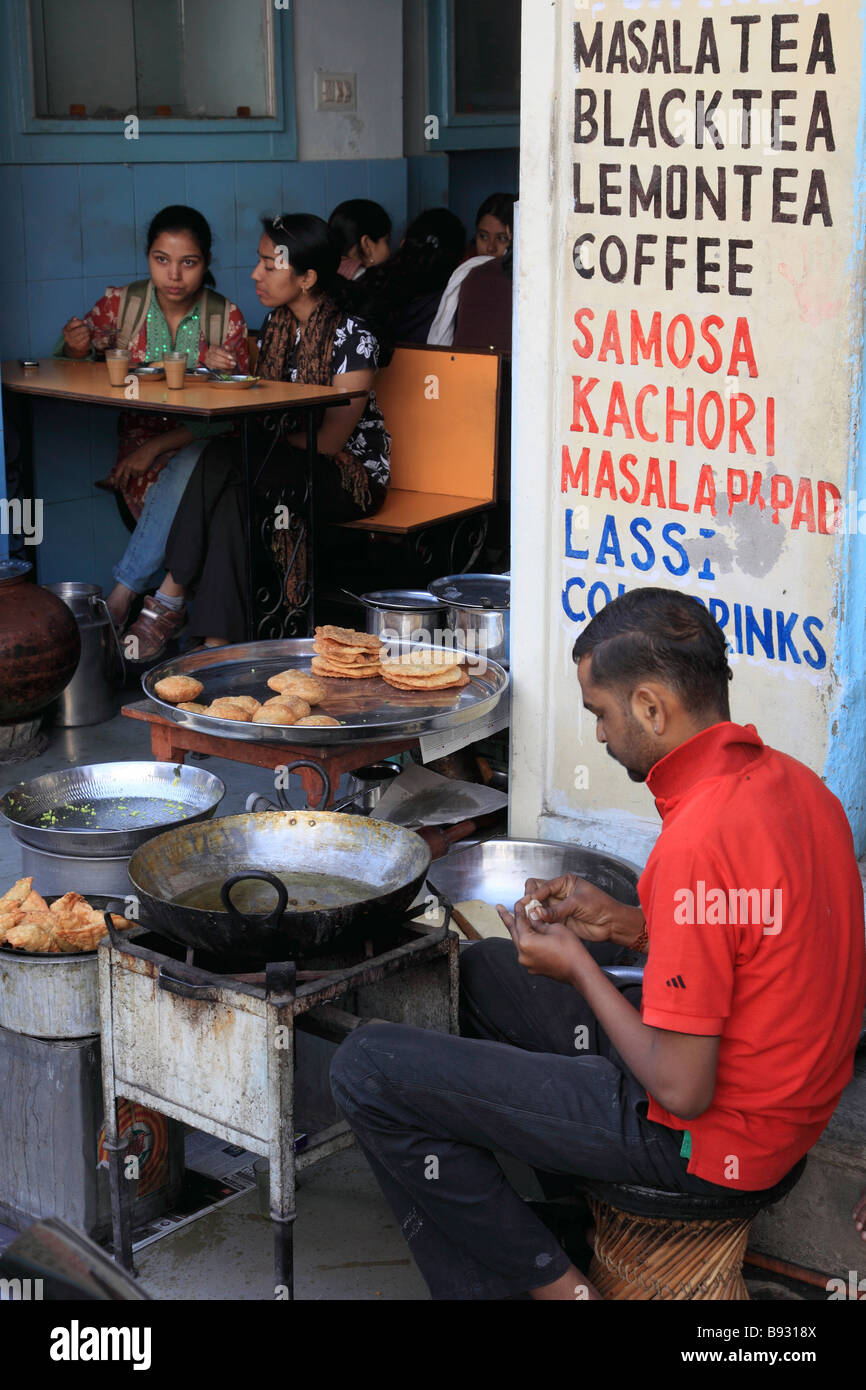 India Rajasthan Udaipur street food stall people Stock Photo