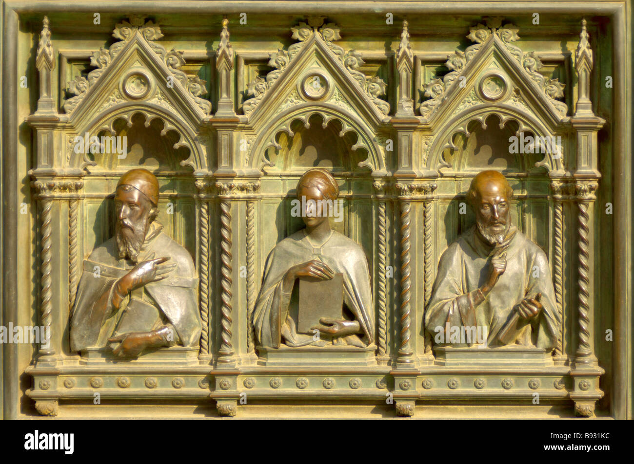 Close up of the bronze doors sculptures of the Florence Duomo