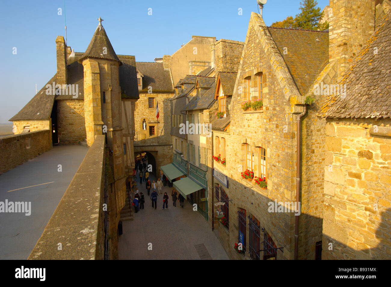 Mont Saint Michel Town Wall and main Street Brittany France Stock Photo