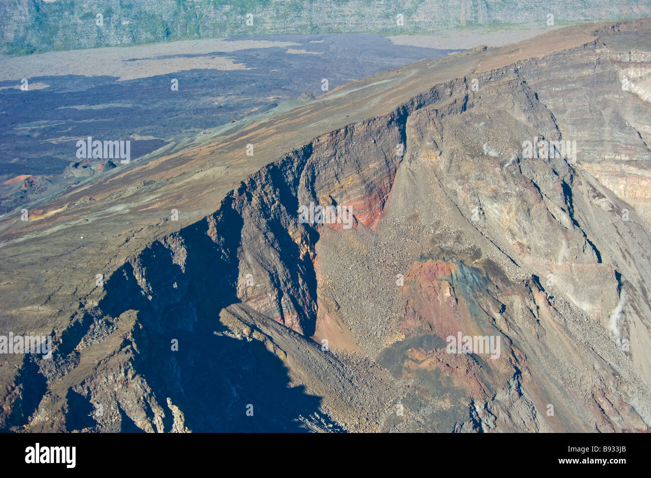 Aerial photo of active volcano crater Piton de la Fournaise, La Réunion France Vulkan Piton de