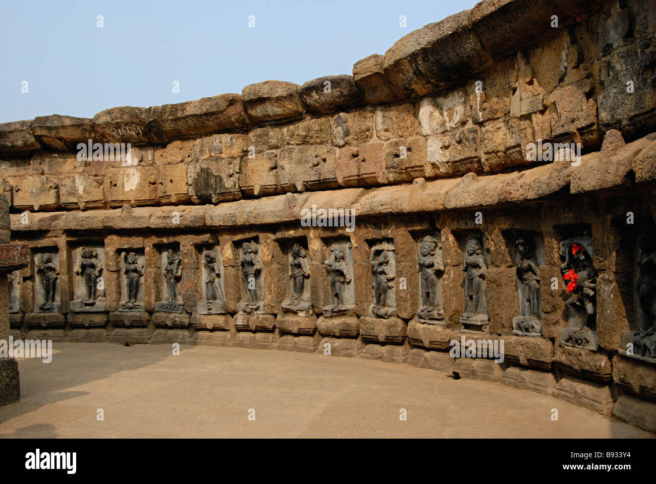 Yogini Temple, General-View of the temple showing viewer's right portion, few Yogini figures are visible. Hirapur, Orissa, India Stock Photo