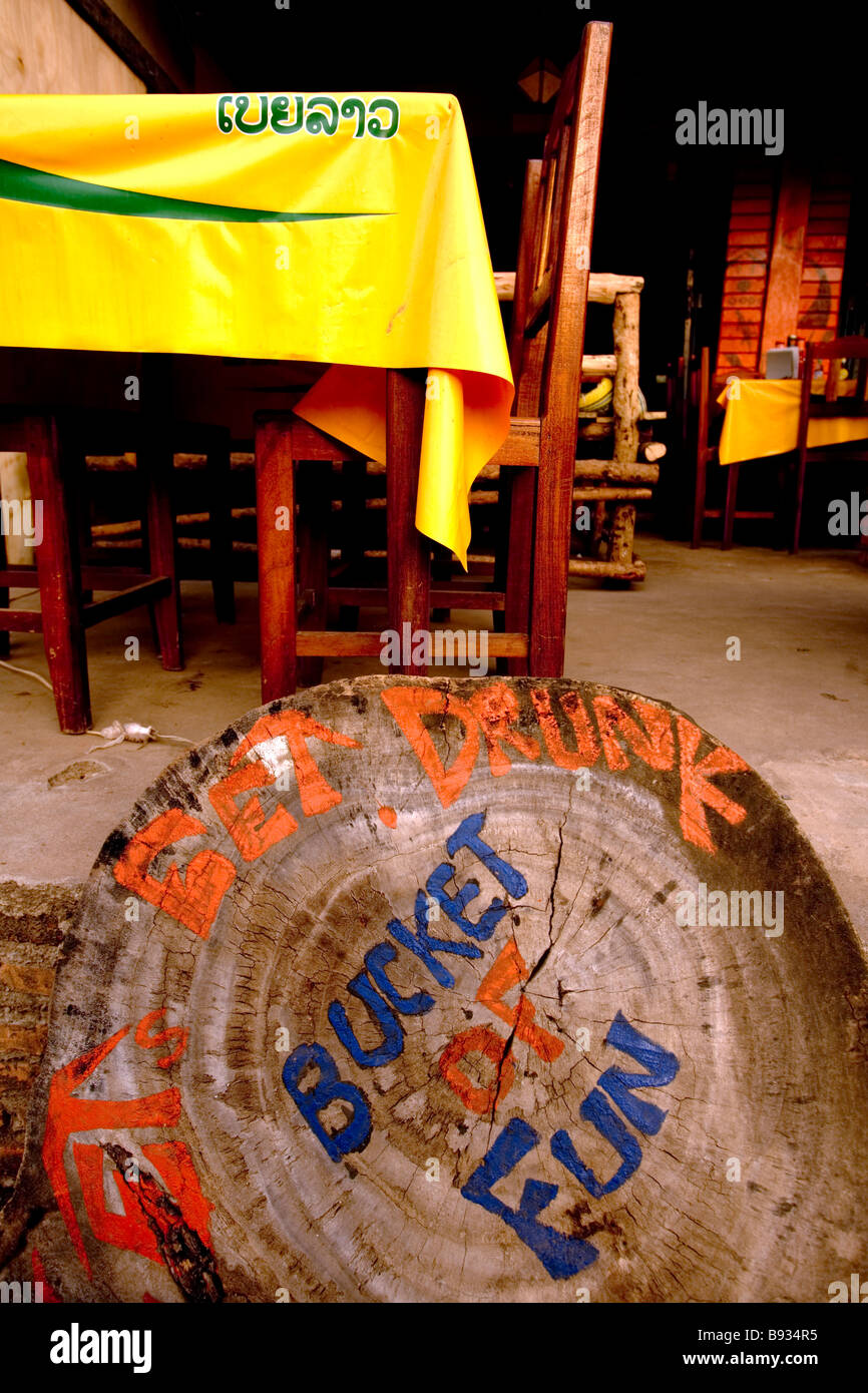 Laos, Vientiane Province, Vang Vieng, local cafe. Stock Photo