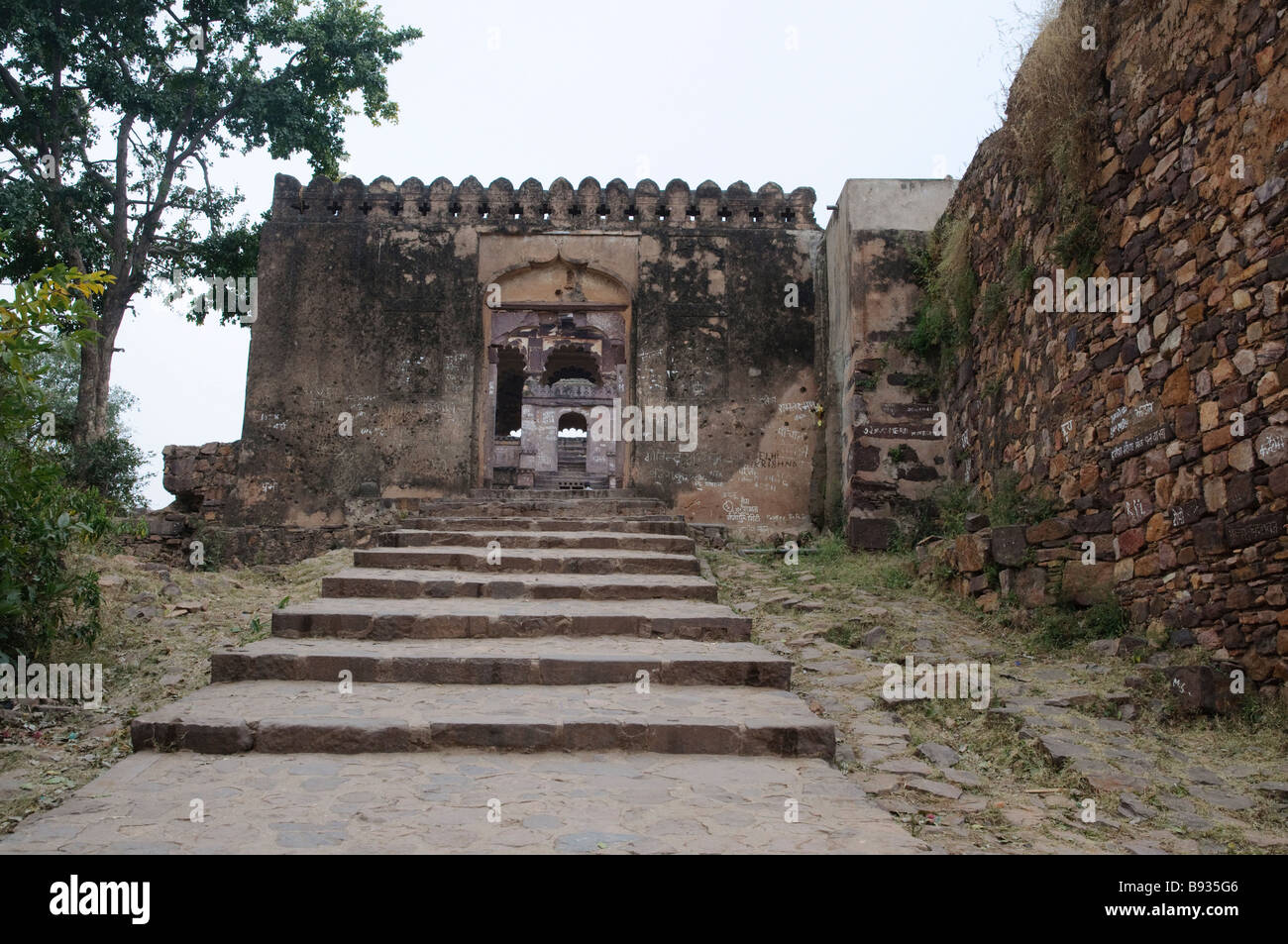 old stairs leading to the doorway in the ruins of fort Ranthambore Fort ...