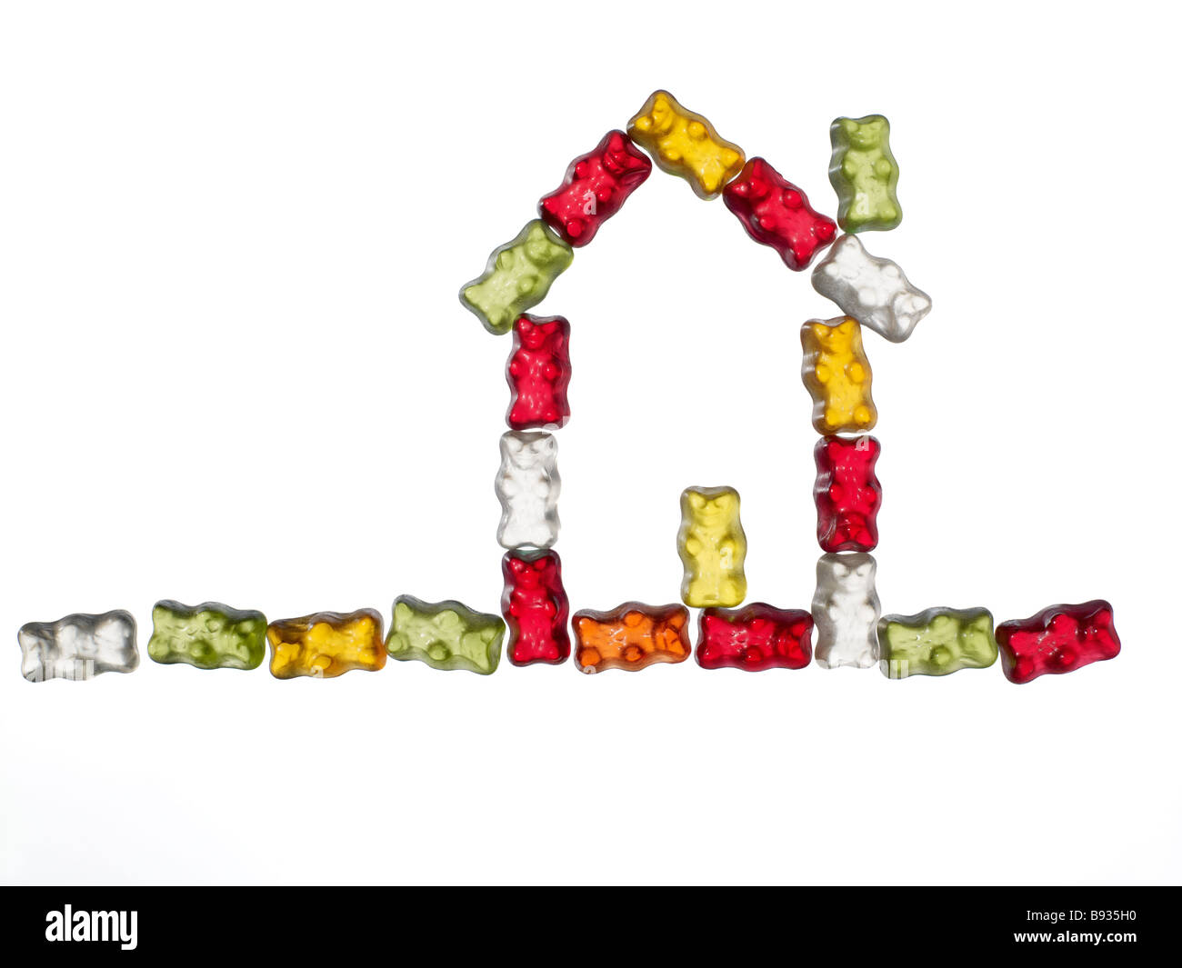 jellybabies formed as a house on white background Stock Photo