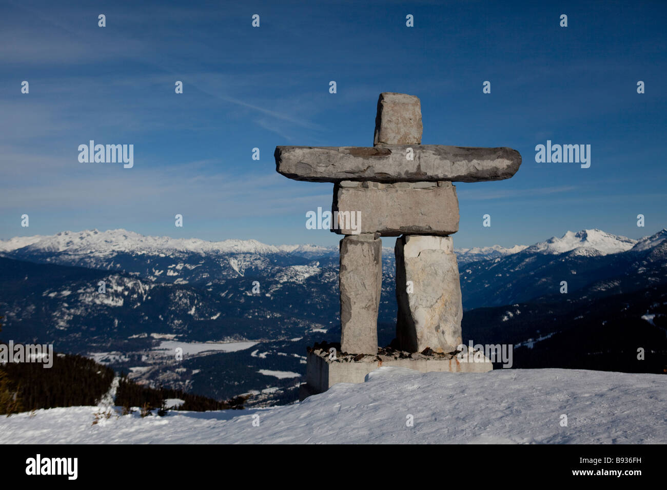 Inukshuk on Whistler mountain, symbol for 2010 winter olympic games Stock Photo