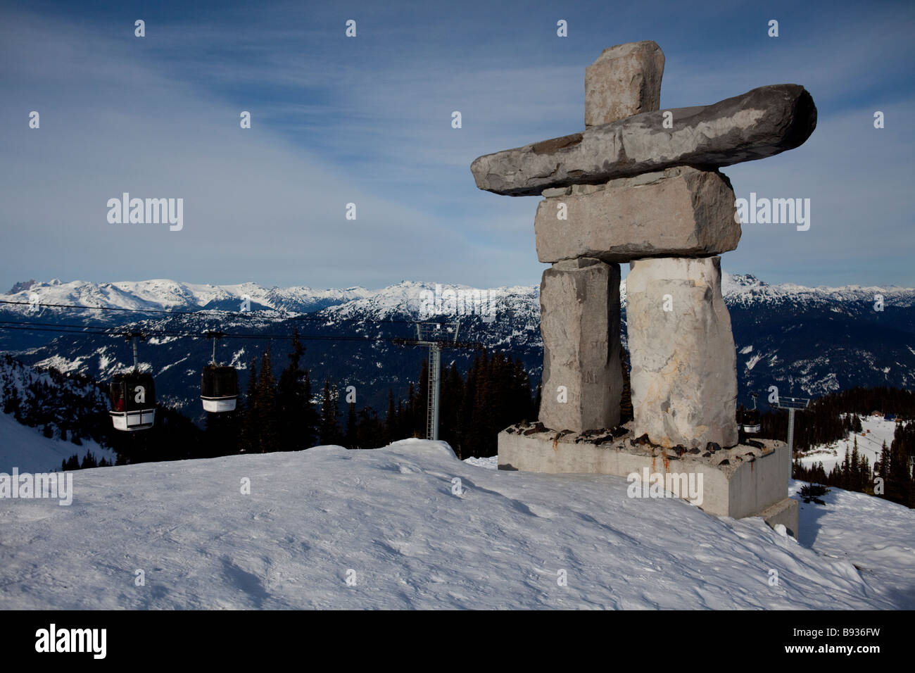 Inukshuk on Whistler mountain, symbol for 2010 winter olympic games Stock Photo