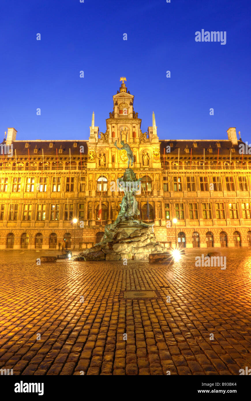 Main square Antwerp Belgium at night Stock Photo