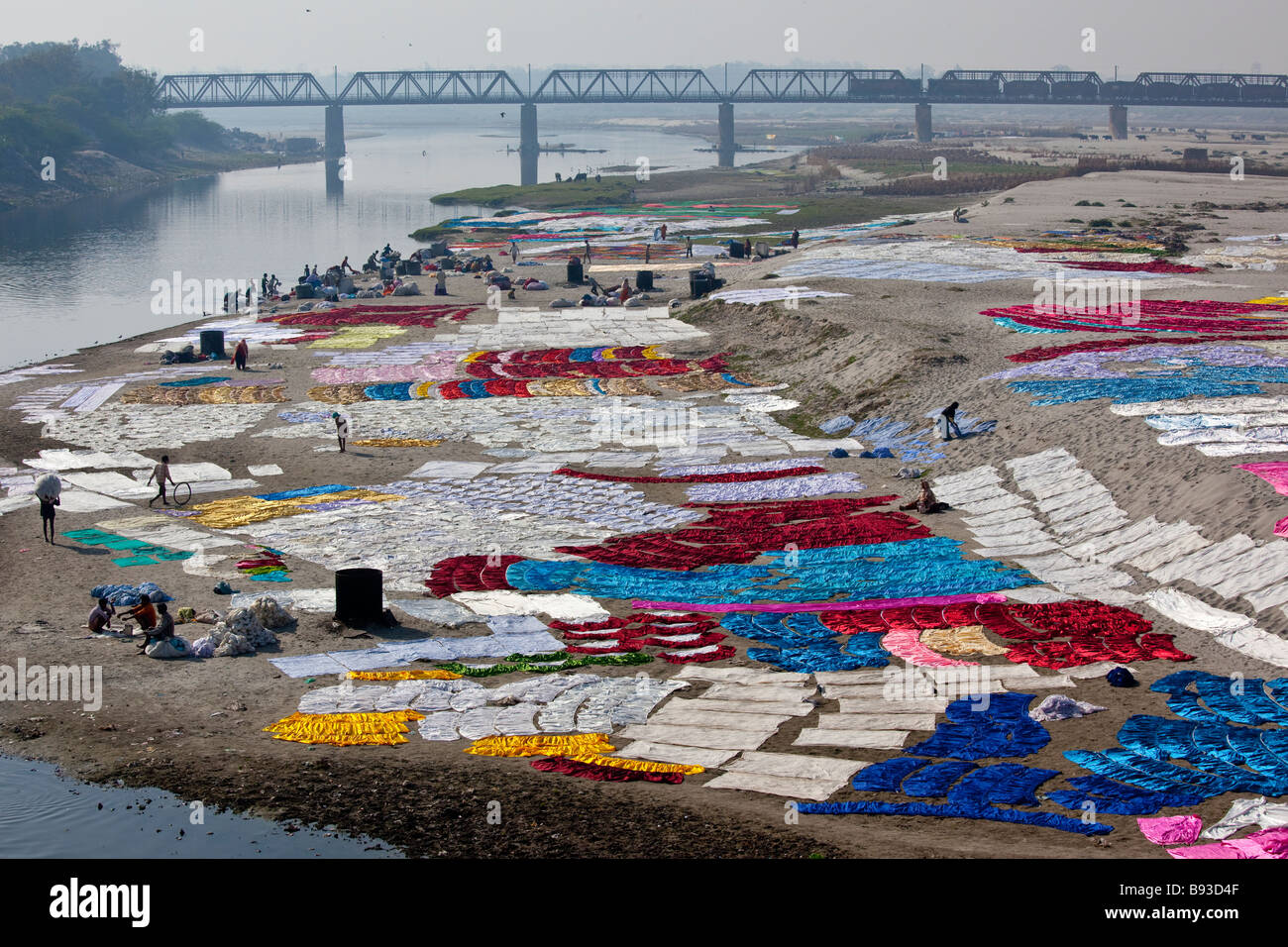 Dhobi Clothes Washers in the Yamuna River in Agra India Stock Photo