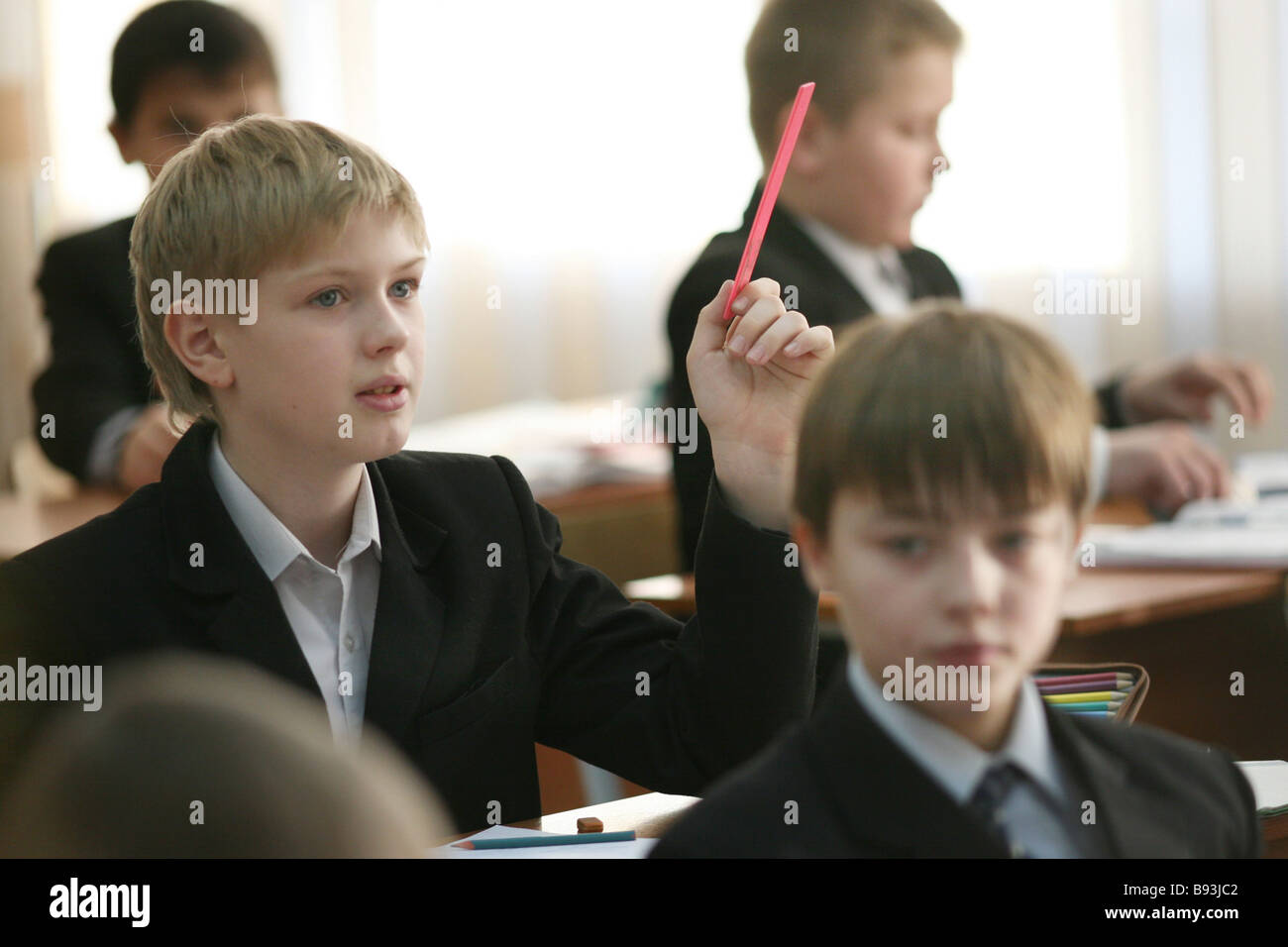 Middle school No 82 in Novosibirsk practices single sex education Boys in  class Stock Photo - Alamy