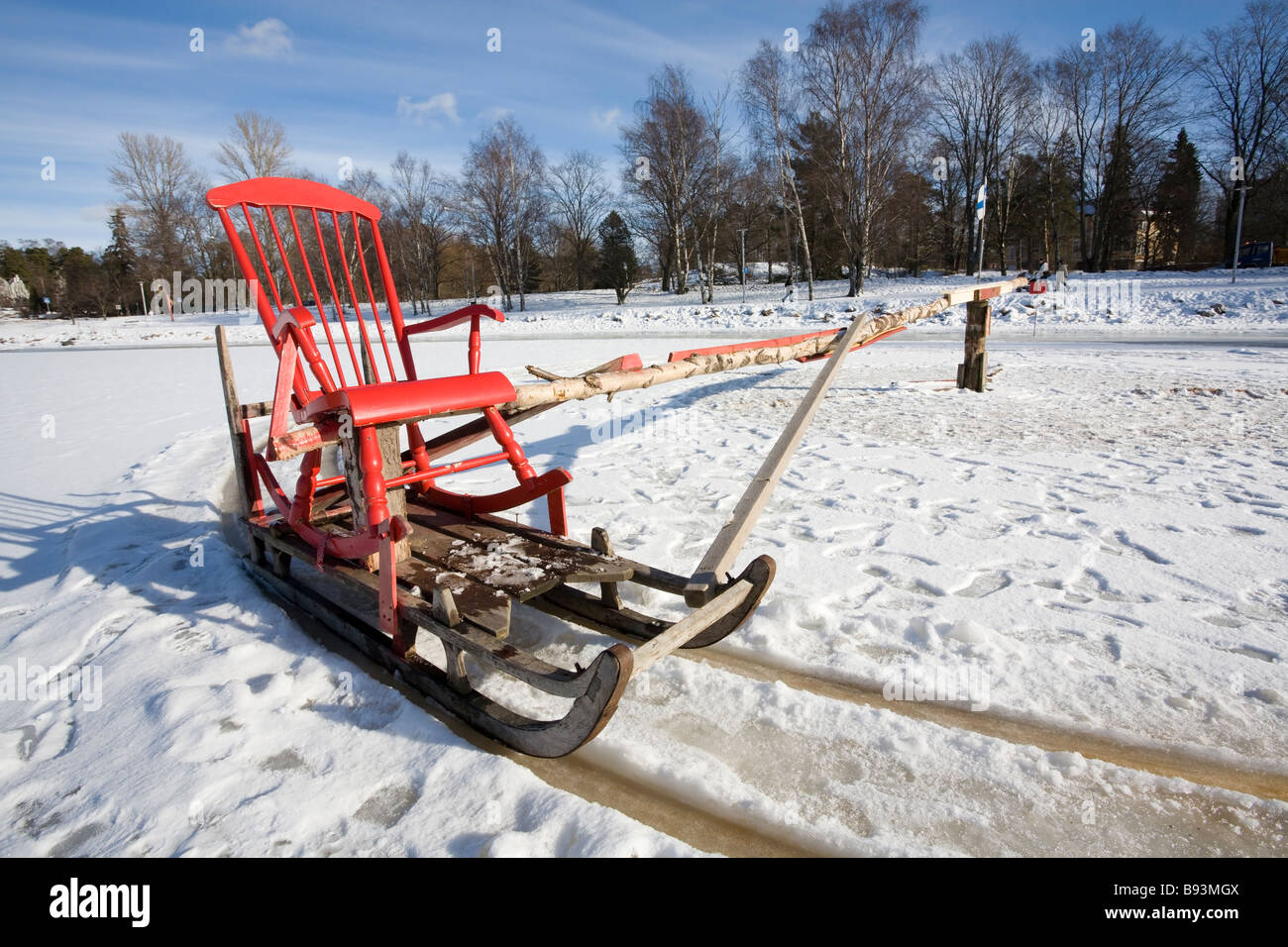 Sleigh go-round in winter Stock Photo