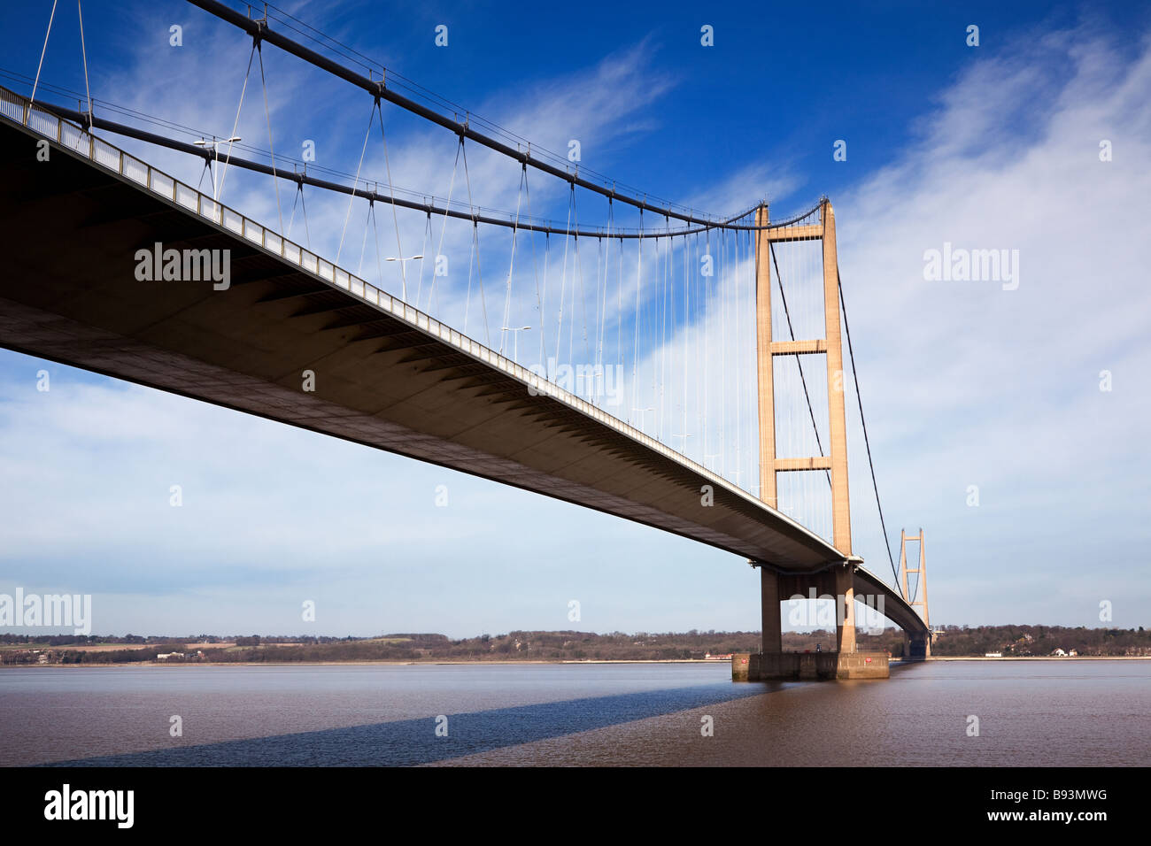 The Humber Bridge over the River Humber near Hull, Yorkshire, England, UK looking north Stock Photo