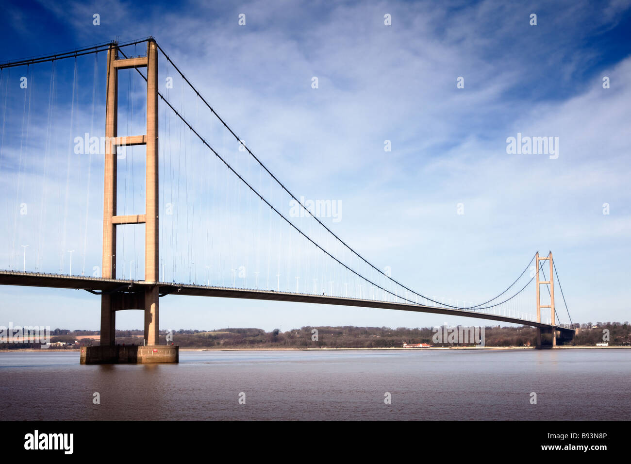 The Humber Bridge over the River Humber near Hull,Yorkshire, England, UK looking north Stock Photo