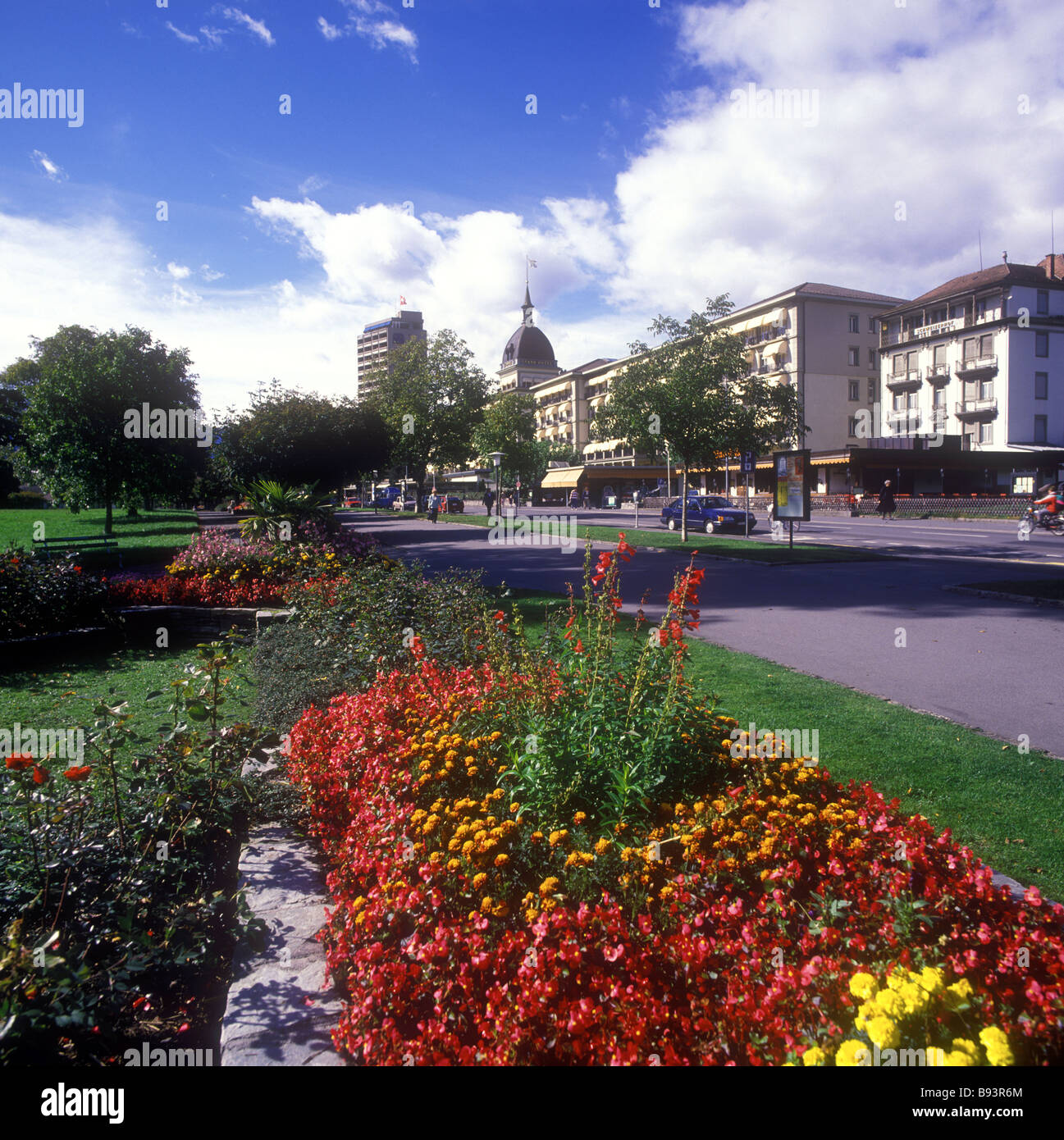 Colourful gardens in the popular tourist destination of Interlaken Stock Photo Alamy